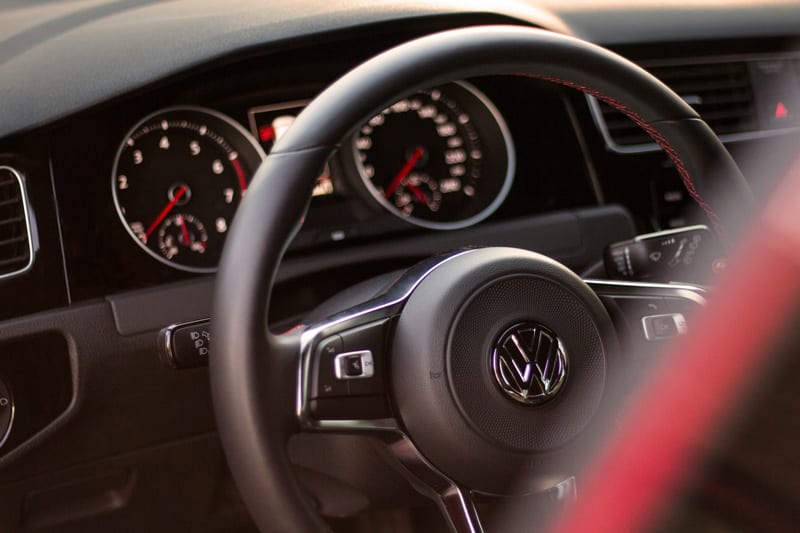 A Volkswagen dashboard photographed from the driver seat